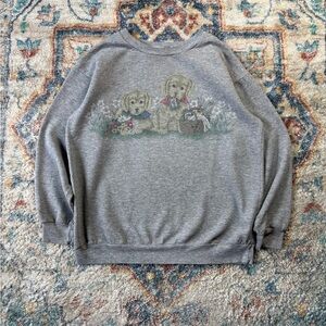 Vintage Northern Reflections Puppies Flowers Crewneck Medium